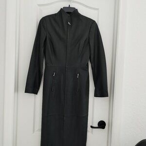Full length, sleek leather dress/coat
